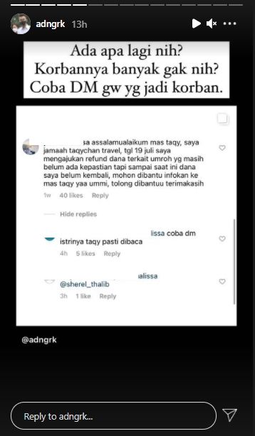 Komentar netizen soal dugaan penggelapan dana travel umrah Taqy Malik (instagram.com)