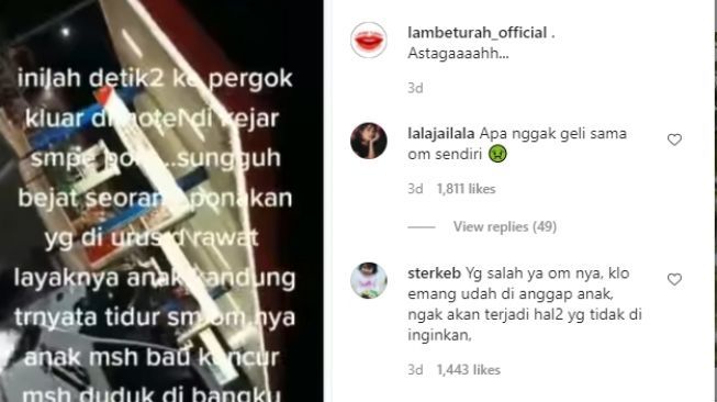 Foto layar video Siswi SMA tepergok bibi keluar hotel bareng pria. (Instagram/lambeturah_official)