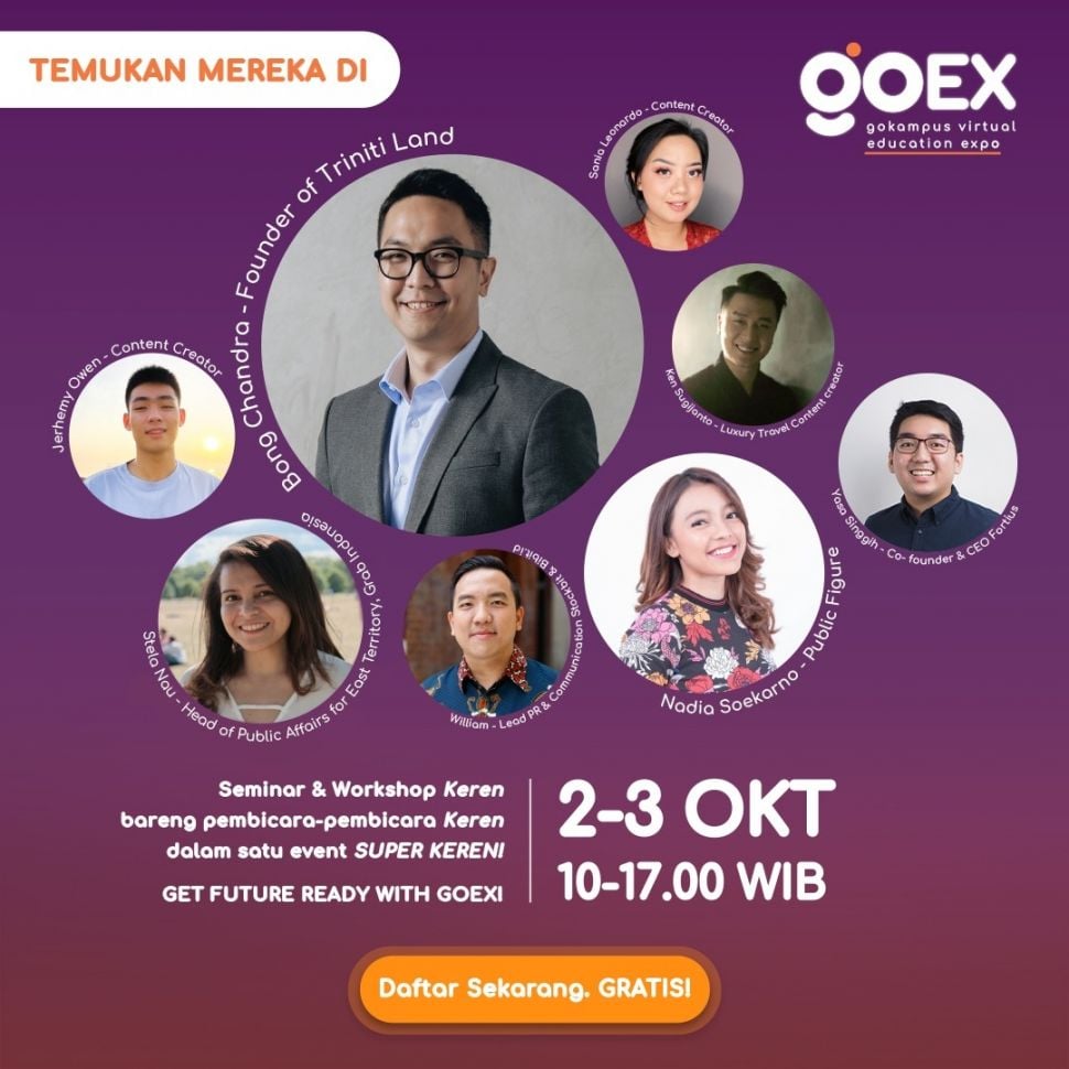 Seminar yang bisa diikuti para calon mahasiswa di GOEX pada 2-3 Oktober 2021. [goKampus]