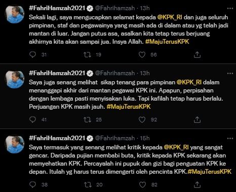 Fahri Hamzah Beri Selamat kepada KPK yang akan Pecat 57 Pegawai. (Twitter/@fahrihamzah)