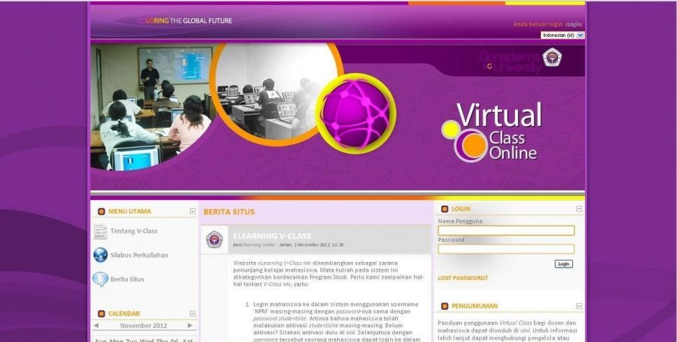 Tampilan virtual class online Universitas Gunadarma. (Dok: Universitas Gunadarma)