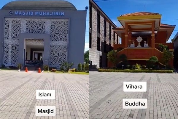 Viral Video Rumah Ibadah 6 Agama Berjejer Megah. (TikTok)