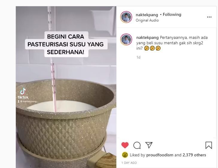 Pasteurisasi susu sederhana Instagram @naktekpang)