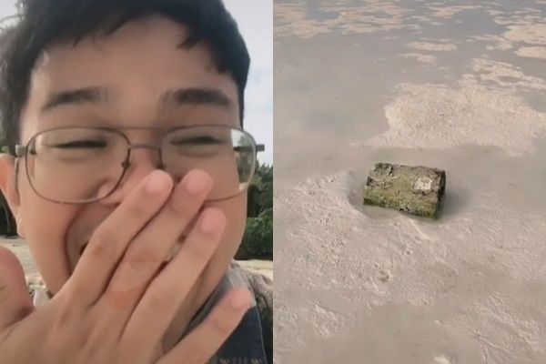 Viral Cowok Cekikikan Lihat Laut Hilang di Pantai. (TikTok)