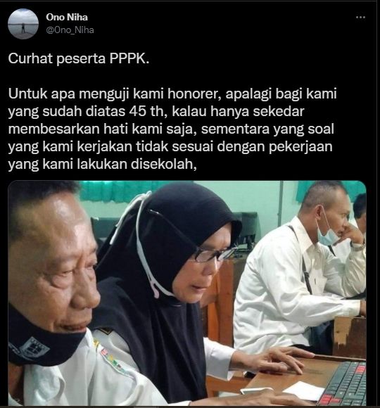 Curhatan guru honorer ikut PPPK. (Twitter/@Ono_Niha)