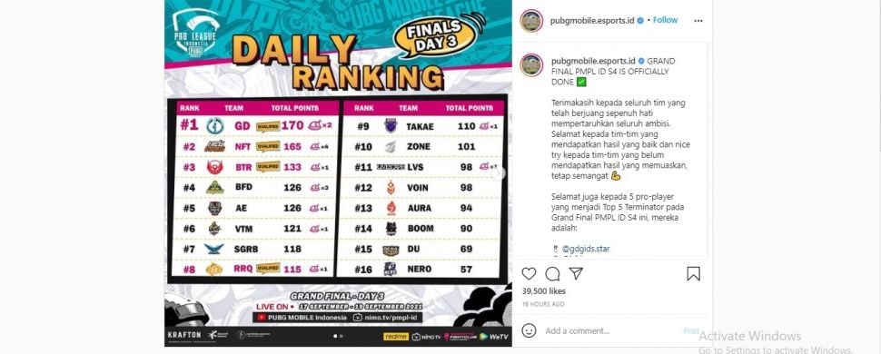 Grand Final PMPL ID S4. [Instagram/@pubgmobile.esports]