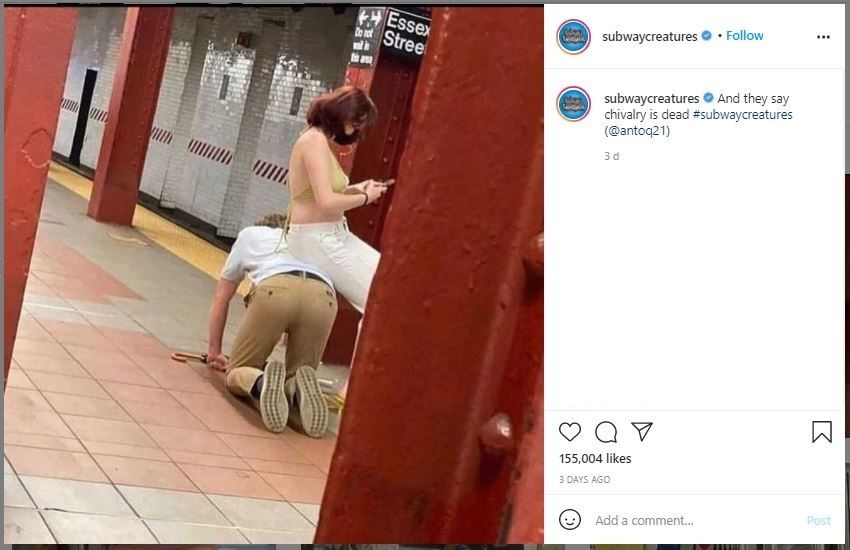 Viral Wanita Jadikan Pacar Kursi di Stasiun (instagram.com/subwaycreatures)