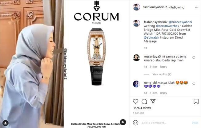 Jam tangan mewah Syahrini yang berhias ratusan berlian. (Instagram/@fashionsyahrini2)