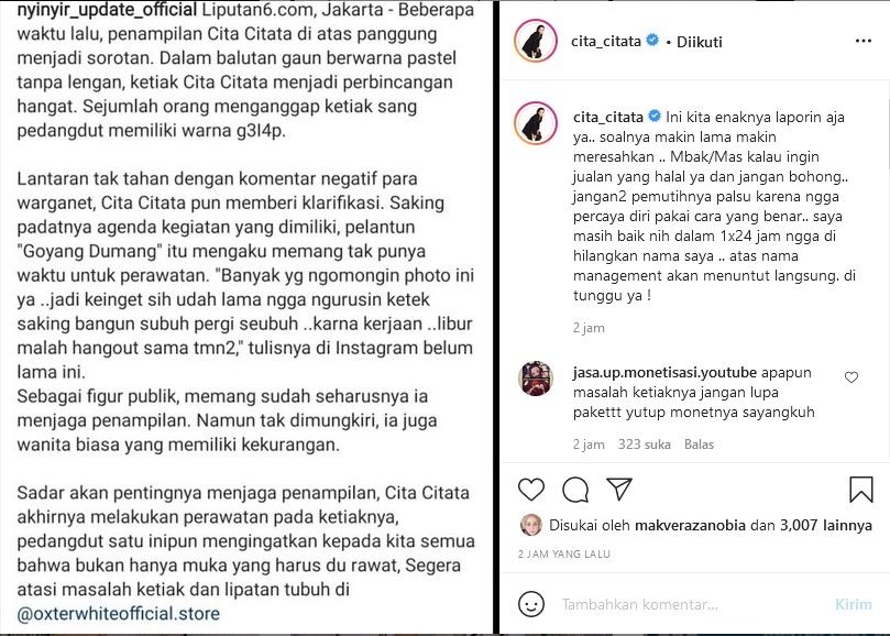 Cita Citata geram namanya dicatut oleh sebuah produk kosmetik. [Instagram]