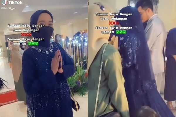 Viral Baju Cewek Kembar dengan Pengantin saat Kondangan. (TikTok)