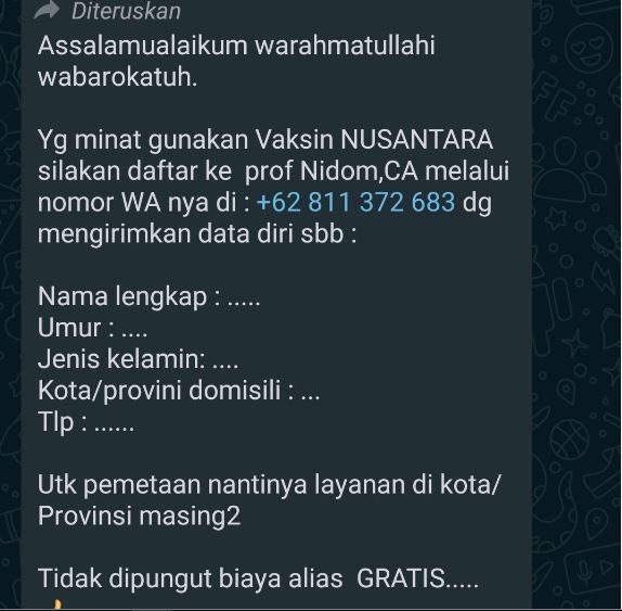 Fakta soal informasi pendaftaran dosis ketiga vaksin Nusantara. (Times Indonesia)