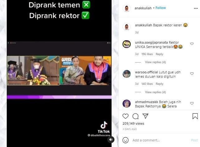 Viral Rektor Prank Mahasiswa saat Wisuda Online. (Instagram/@anakkuliah)