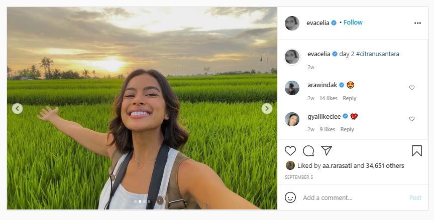 Gaya liburan Eva Celia (Instagram @evacelia)