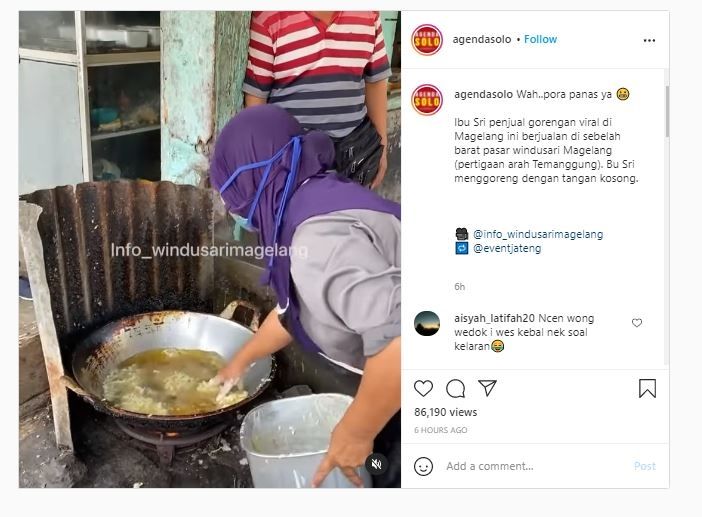 Pedagang gorengan kebal minyak panas (Instagram @agendasolo)