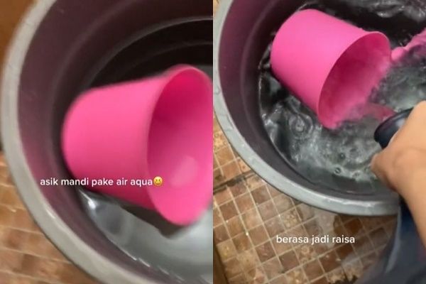 Viral Anak Kos Pamer Mandi Pakai Air Galon Karena Kepepet. (TikTok)