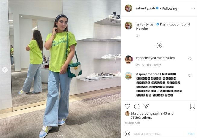 Gaya kece Ashanty memakai bando branded seharga nyaris Rp10 juta. (Instagram/@ashanty_ash)