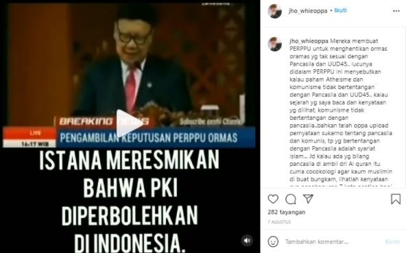 CEK FAKTA Istana Resmikan PKI Boleh Berdiri di Indonesia. (Turnbackhoax.id)