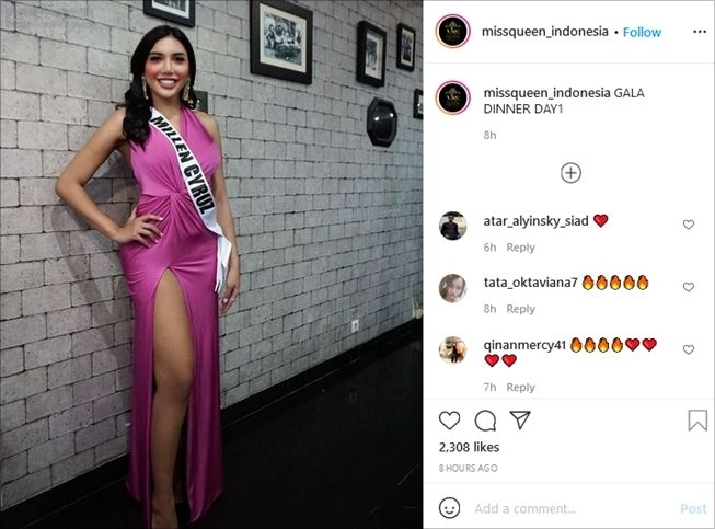 Gaya seksi Millen Cyrus mengikuti kontes kecantikan transgender. (Instagram/@missqueen_indonesia)