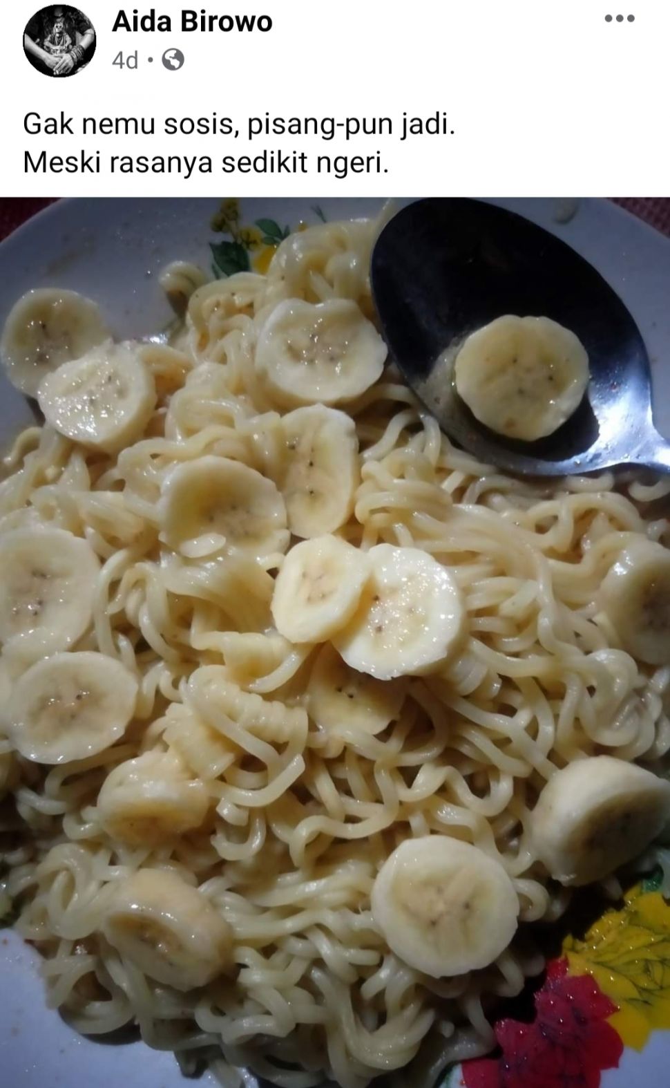 Mi Instan topping pisang bikin warganet kebingungan. (Dok. Facebook/AidaBirowo)