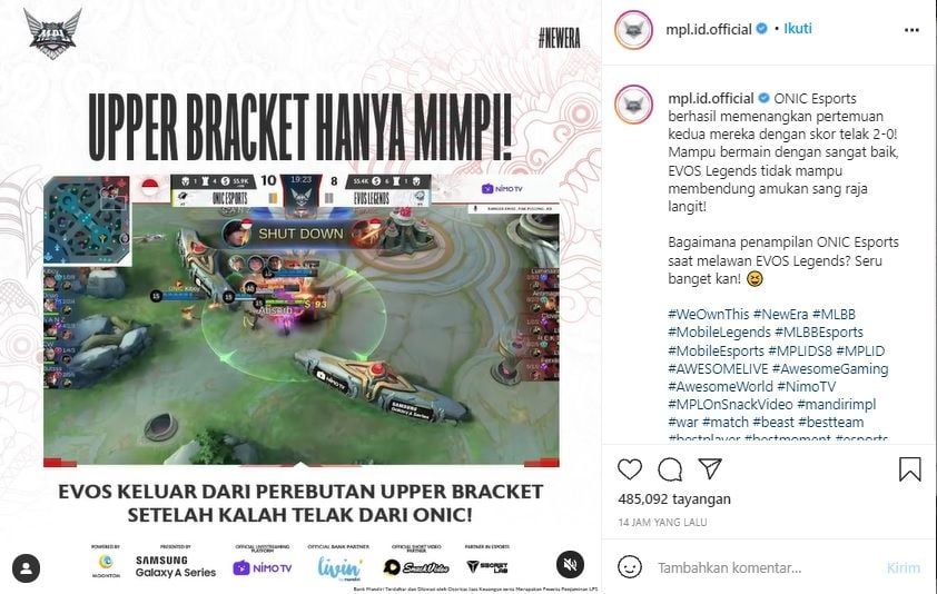 MPL ID Season 8 Pekan ke-7, Onic vs Evos. [Instagram]