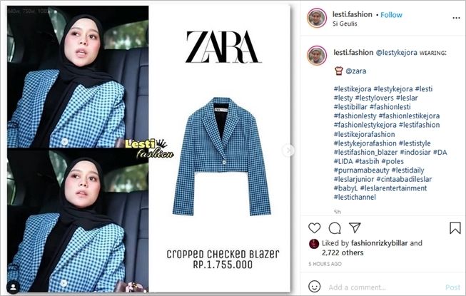 Harga blazer Lesti Kejora dalam unggahan IGTV. (Instagram/@lesti.fashion)