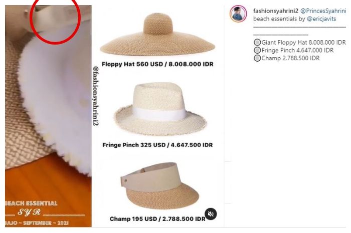 Koleksi topi Syahrini. (Instagram/@fashionsyahrini2)