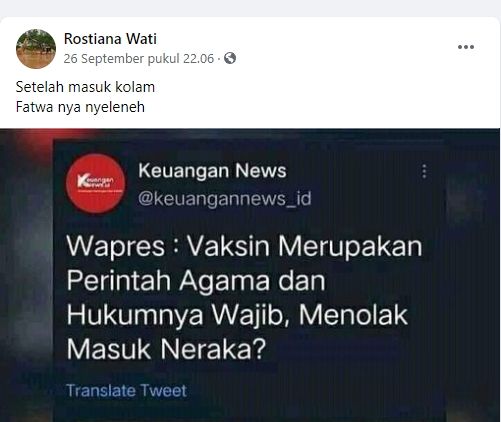 Fakta soal pernyataan Ma'ruf Amin yang menyebut penolak vaksin masuk neraka. (Facebook)