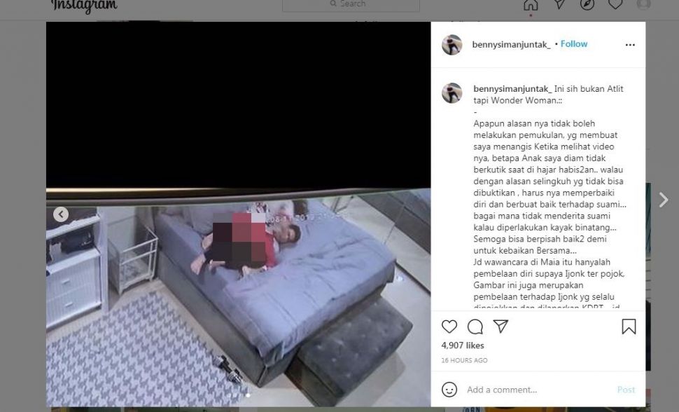 Unggahan Benny Simanjuntak terkait penyerangan Dhena Devanka ke Jonathan Frizzy [Instagram]