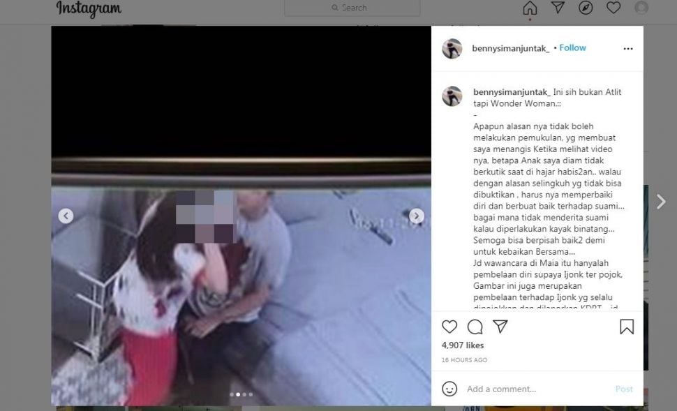 Unggahan Benny Simanjuntak terkait penyerangan Dhena Devanka ke Jonathan Frizzy [Instagram]