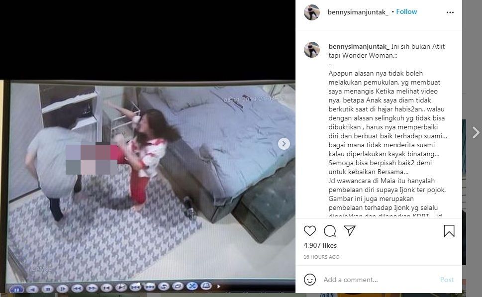 Unggahan Benny Simanjuntak terkait penyerangan Dhena Devanka ke Jonathan Frizzy [Instagram]