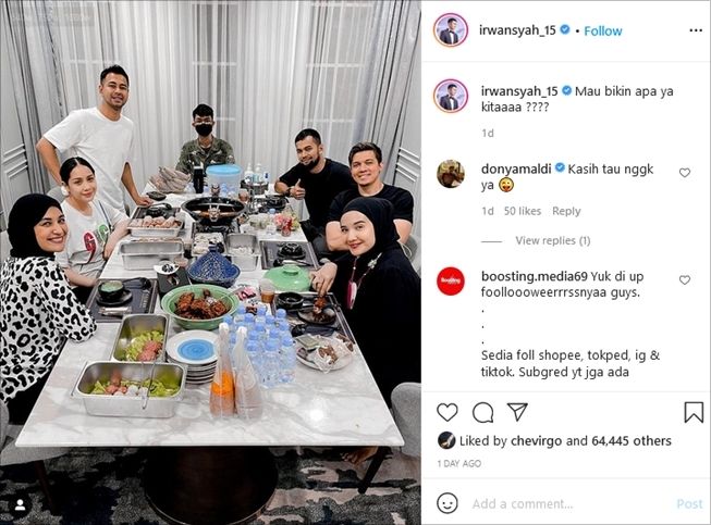 Nagita Slavina dan Raffi Ahmad makan bareng keluarga The Sungkars. (Instagram/@irwansyah_15)