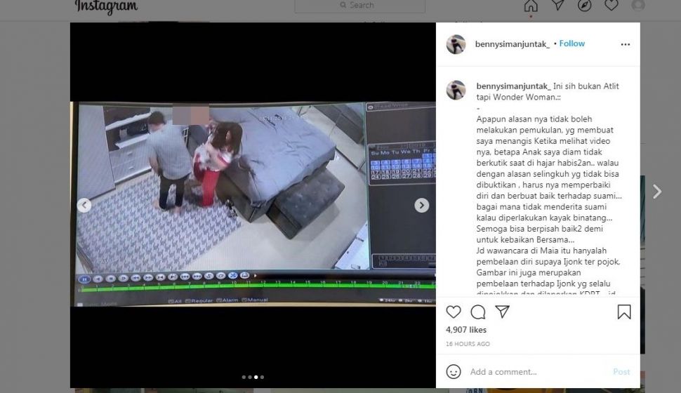 Unggahan Benny Simanjuntak terkait penyerangan Dhena Devanka ke Jonathan Frizzy [Instagram]