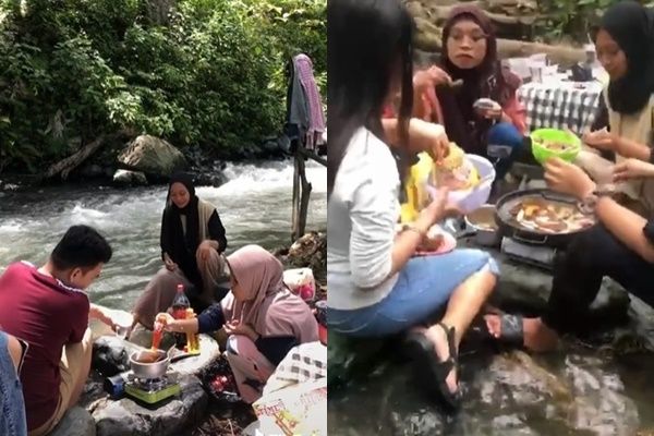 Viral Muda-mudi Niat Healing di Sungai Nyaris Berakhir ke Beda Alam. (TikTok)