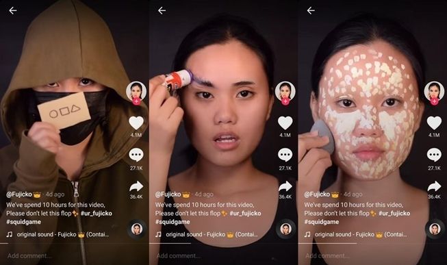 Viral wanita makeup seperti boneka raksasa Squid Game. Netizen terkagum tapi melihat hasil jadinya sangat menakutkan.