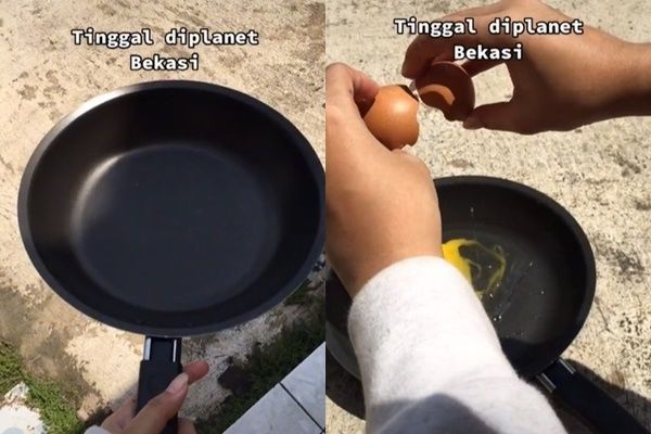 Viral Cewek Pamer Goreng Telur Pakai Sinar Matahari. (TikTok)