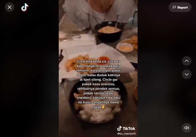 Viral wanita memamerkan teman satu tongkrongan yang apa adanya, malah kena nyinyir. (TikTok/@ku_maniss15)