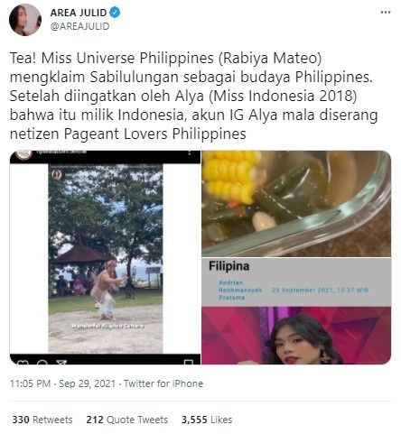 Kronologi Alya Nurshabrina diserbu warganet Filipina. (Twitter/areajulid)