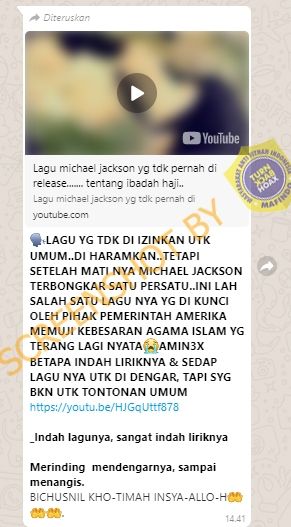 CEK FAKTA Lagu Michael Jackson Ini Diharamkan AS Karena Memuji Kebesaran Islam. (Turnbackhoax.id)