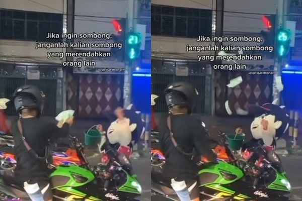 Viral Pemotor Beri Badut Segepok Uang Tapi Dihamburkan di Jalanan. (Instagram/@video_medsos)