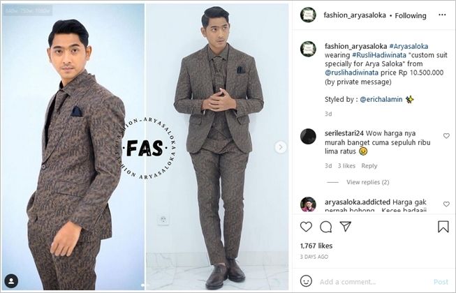 Harga outfit Arya Saloka untuk acara ITA 2021. (Instagram/@fashion_aryasaloka)