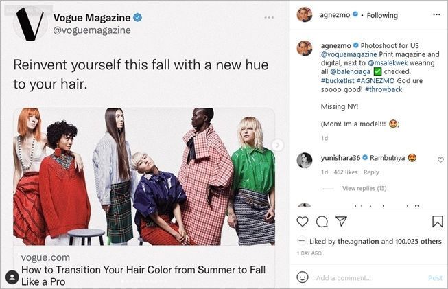 Agnez Mo pose untuk majalah Amerika, US Vogue, edisi Maret 2018. (Instagram/@agnezmo)