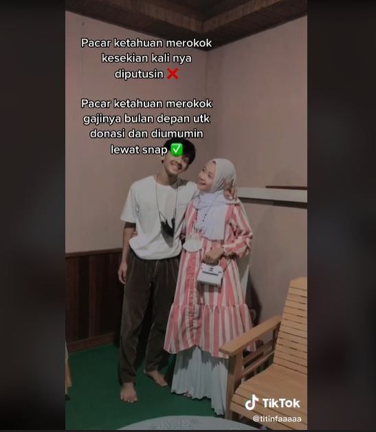 Viral Wanita Beri Hukuman Ini ke Pacar Jika Ketahuan Merokok, Warganet Salut (tiktok.com/@titinfaaaaa)