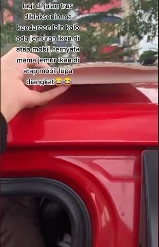 Ada barang tertinggal di atap mobil. (Tiktok/@mulyanapamming380)