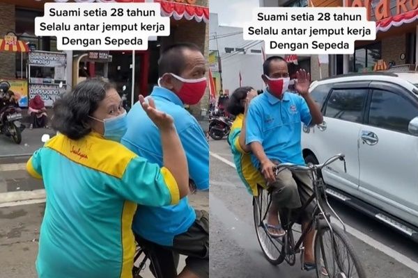 Video Suami Setia Antar Istri Kerja Naik Sepeda Selama 28 Tahun. (TikTok)