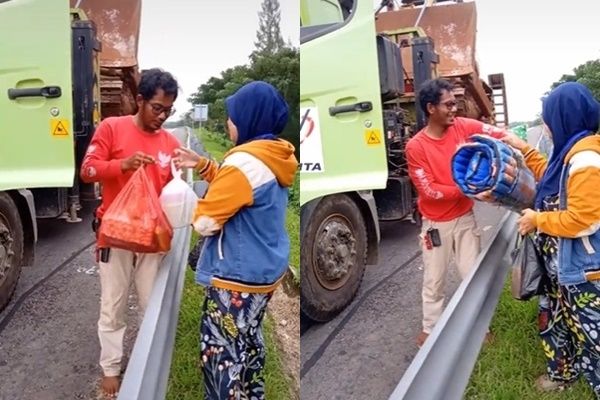 Viral sopir truk berhenti di pinggir Tol Cipali, Jawa Barat. Si Sopir truk menemui anak dan istrinya. Momen itu membuat netizen menangis dan menilai cinta sang istri termasuk cinta sejati dan keluarga sederhana.
