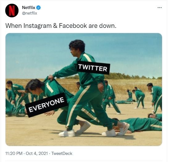 Meme Facebook, Instagram, dan WhatsApp down kemudian beralih ke Twitter. [Twitter]