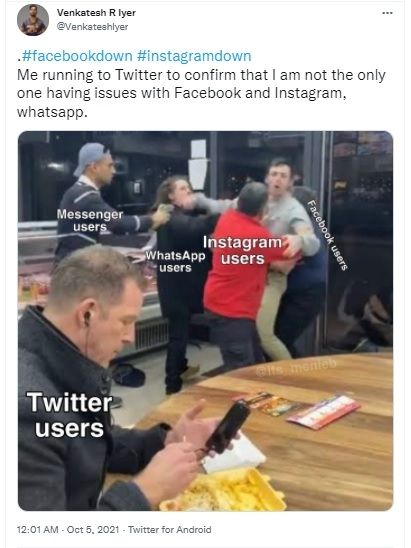 Meme Facebook, Instagram, dan WhatsApp down kemudian beralih ke Twitter. [Twitter]