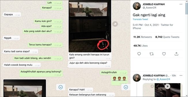 Viral kisah pasangan putus cuma gara-gara posisi pijakan sepeda motor. (Twitter/@_Azeen24)