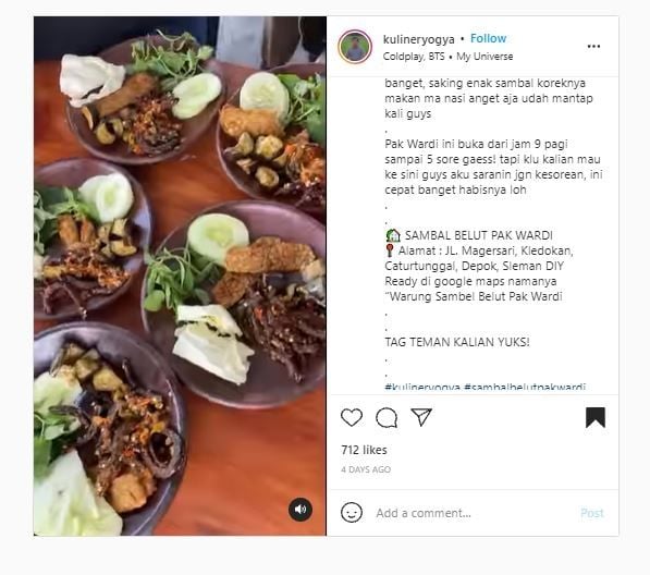 Sambel Belut Pak Wardi (Instagram @kulineryogya)