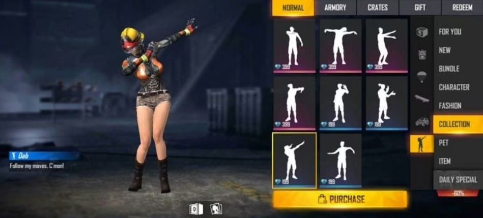 Emote Free Fire, Dab. [Sportskeeda]